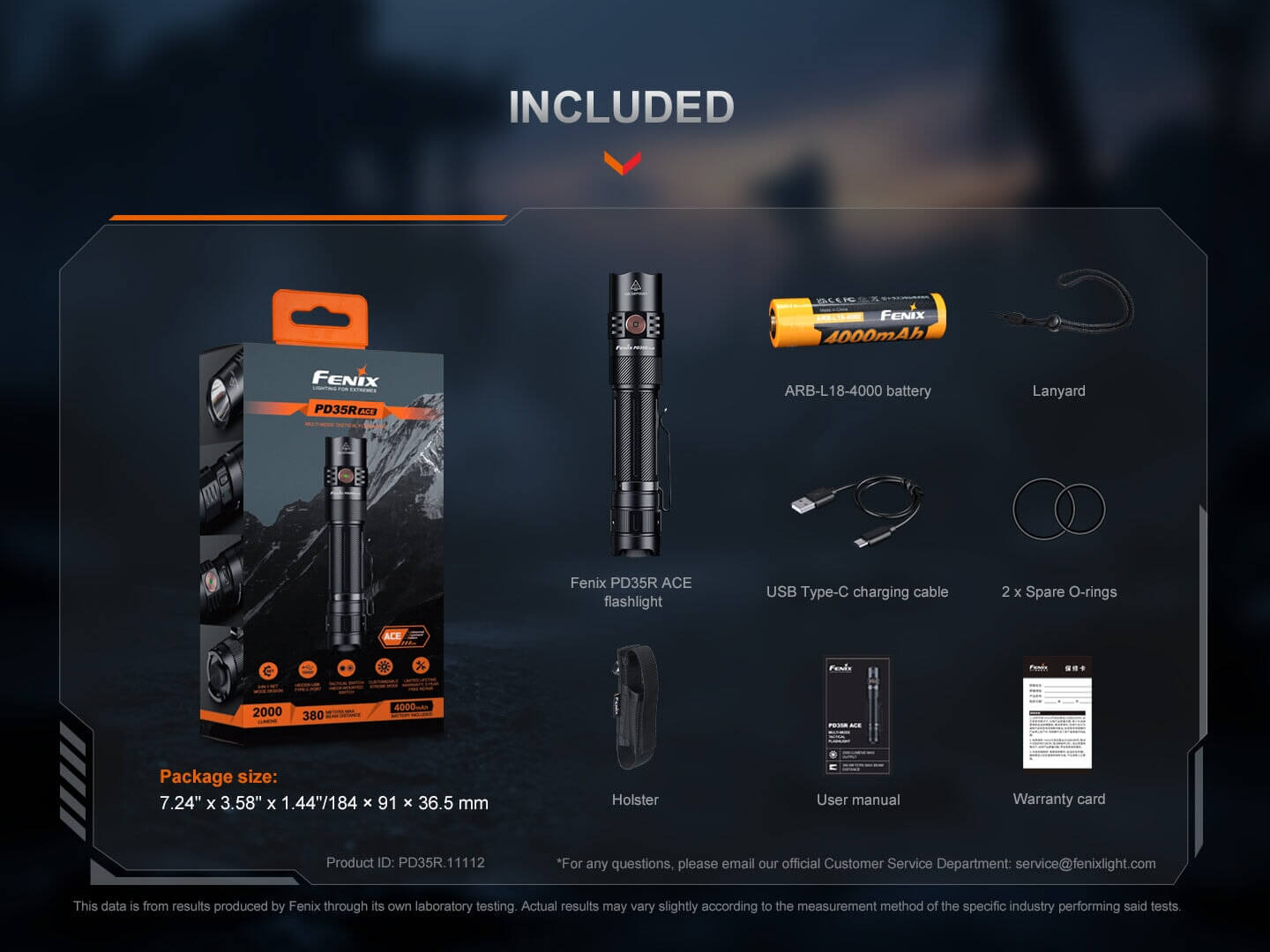 Fenix PD35R ACE rechargeable LED flashlight with CL01 mini lantern combo and USB-C charging