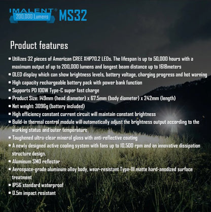 IMALENT MS32 Brightest Flashlight - 200,000 lumens