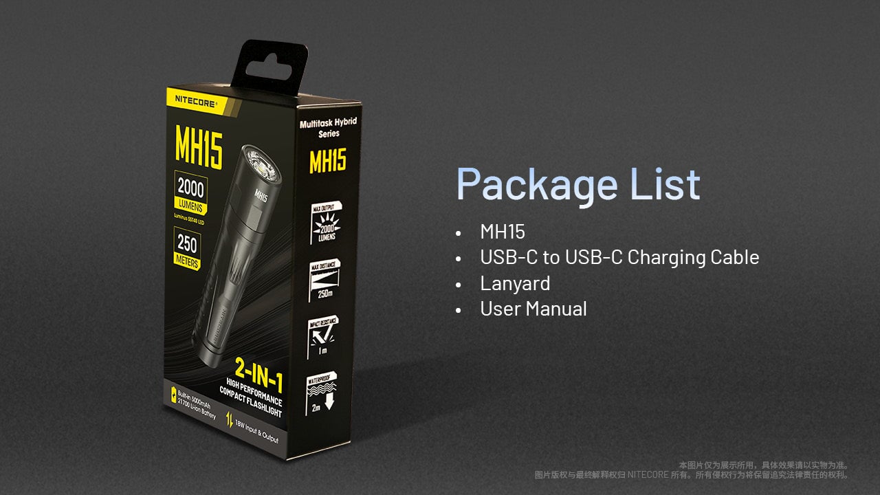 Nitecore MH15 Rechargeable Power Bank Flashlight - 2000 Lumens