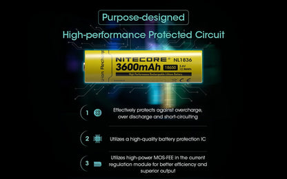 Nitecore NL1836 18650 3600mAh Rechargeable Li-on Battery