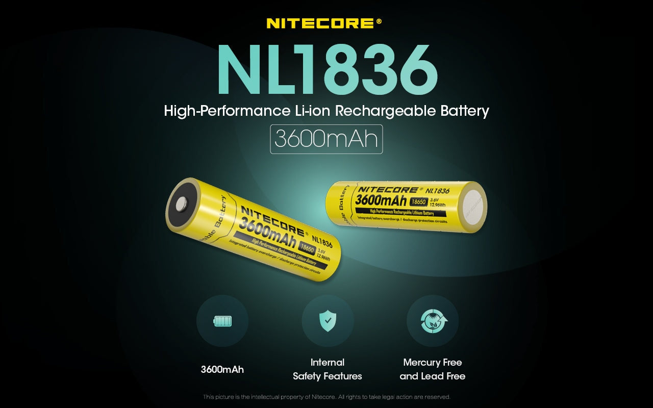 Nitecore NL1836 18650 3600mAh Rechargeable Li-on Battery