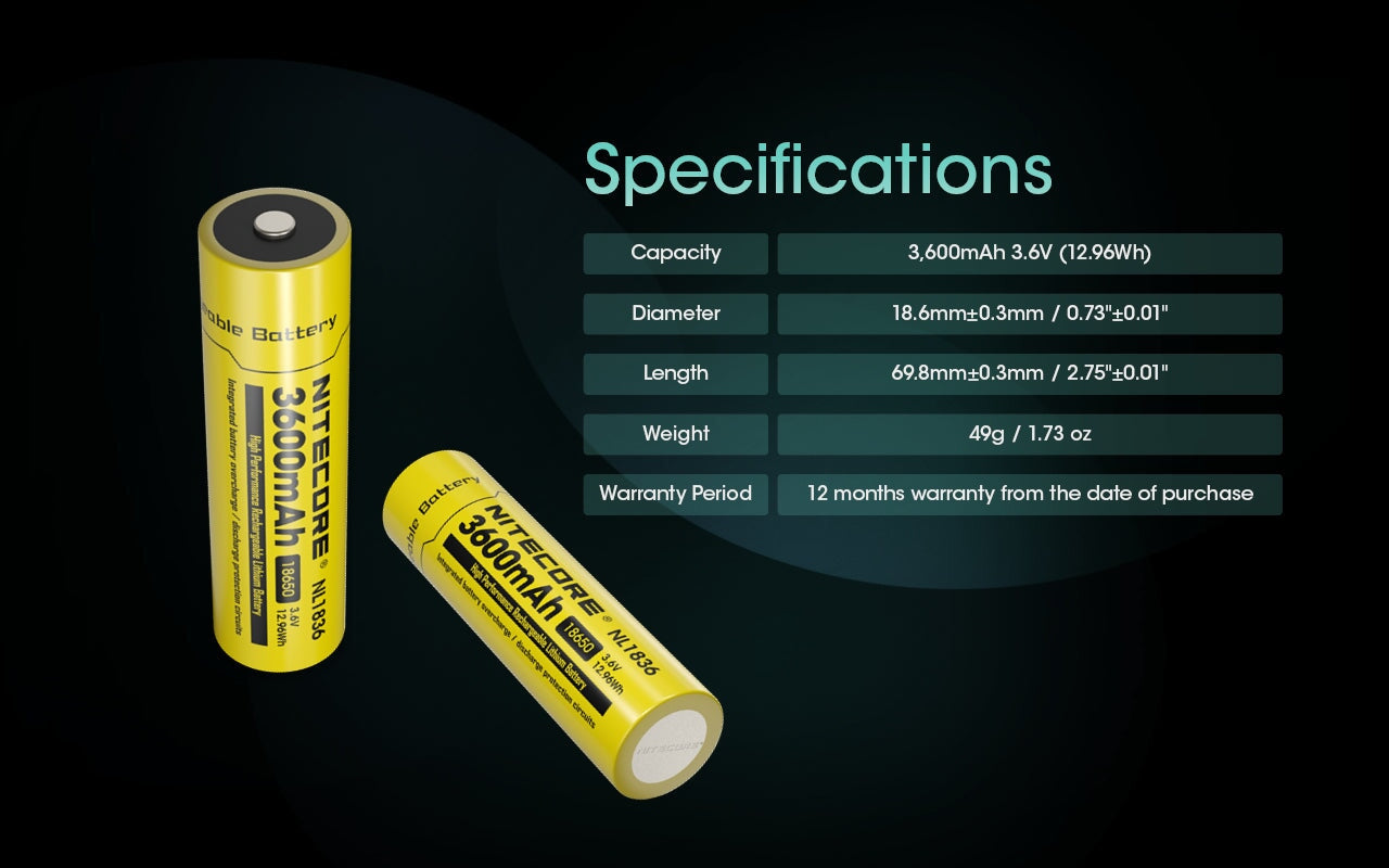 Nitecore NL1836 18650 3600mAh Rechargeable Li-on Battery