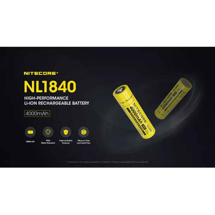 Nitecore NL1840 18650 Li-ion Battery 4000mAh Rechargeable Batteries Nitecore 