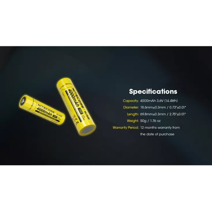 Nitecore NL1840 18650 Li-ion Battery 4000mAh Rechargeable Batteries Nitecore 