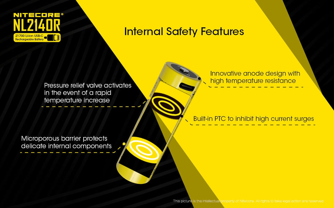 Nitecore NL2140R 21700 4000 mAh rechargeable Battery with USB-C (cable not included) Rechargeable Batteries Nitecore 
