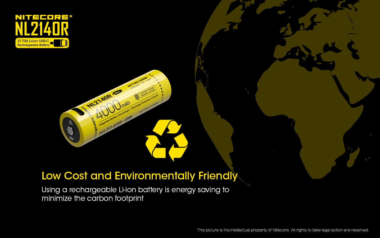 Nitecore NL2140R 21700 4000 mAh rechargeable Battery with USB-C
