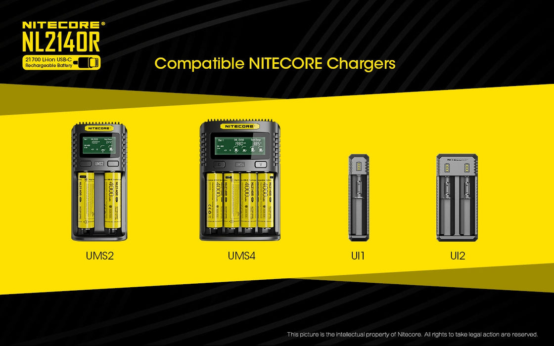 Nitecore NL2140R 21700 4000 mAh rechargeable Battery with USB-C (cable not included) Rechargeable Batteries Nitecore 