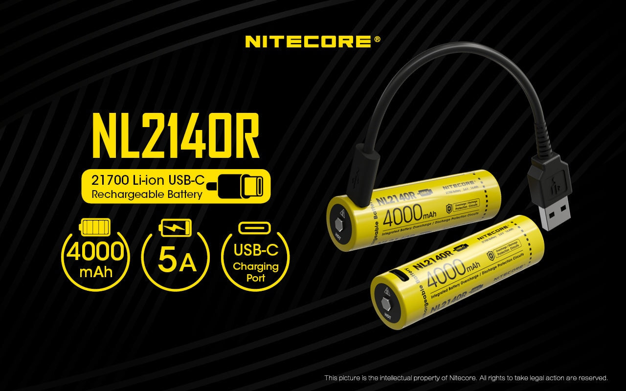 Nitecore NL2140R 21700 4000 mAh rechargeable Battery with USB-C