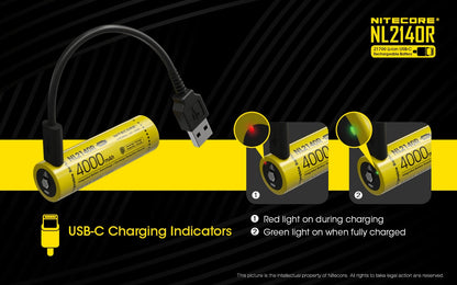 Nitecore NL2140R 21700 4000 mAh rechargeable Battery with USB-C