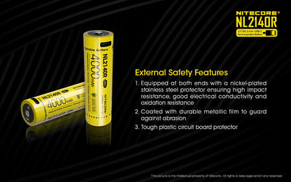 Nitecore NL2140R 21700 4000 mAh rechargeable Battery with USB-C