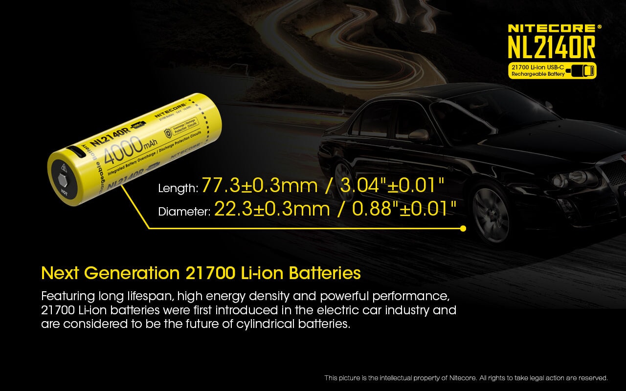 Nitecore NL2140R 21700 4000 mAh rechargeable Battery with USB-C