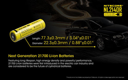 Nitecore NL2140R 21700 4000 mAh rechargeable Battery with USB-C