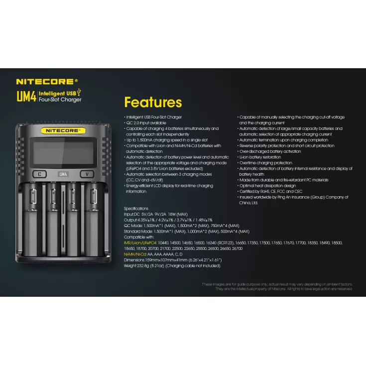 Nitecore UM4 Intelligent USB-C Four-Slot Battery Charger