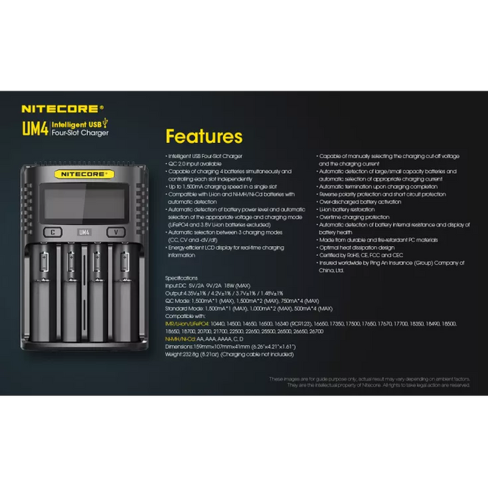 Nitecore UM4 Intelligent USB-C Four-Slot Battery Charger Battery Charger Nitecore 