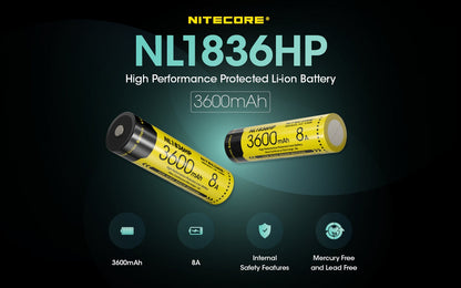 Nitecore NL1836HP 18650 High Performance 3600mAh Rechargeable Li-on Battery