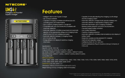 Nitecore UMS4 Intelligent USB Four-Slot Battery Charger
