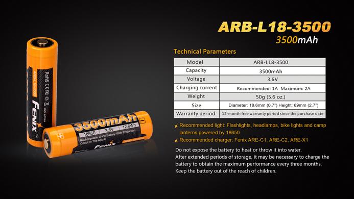 Fenix ARB-L18-3500 18650 3500mAh 3.6V Protected Lithium Ion Button Top Battery Rechargeable Batteries Fenix 