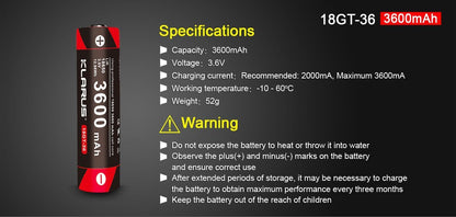 Klarus 18GT-36 3600mAh 18650 Battery