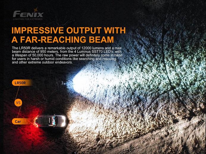 Fenix LR50R 12000 Lumens impressive output with a far-reaching beam