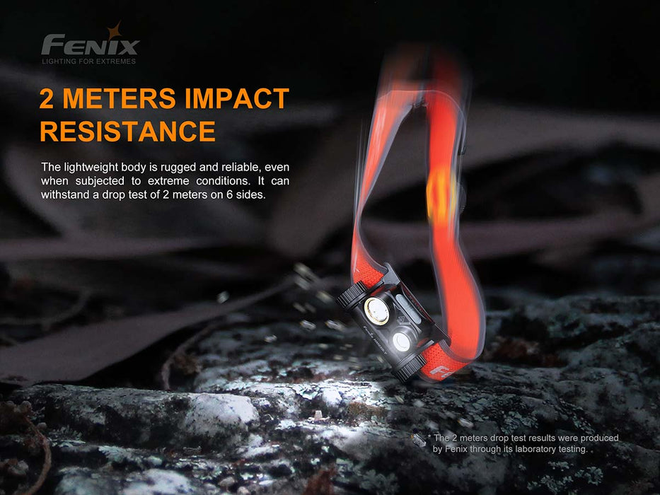 Fenix HM65R-T Trail Running Rechargeable Headlamp 2 meters impact resistance
