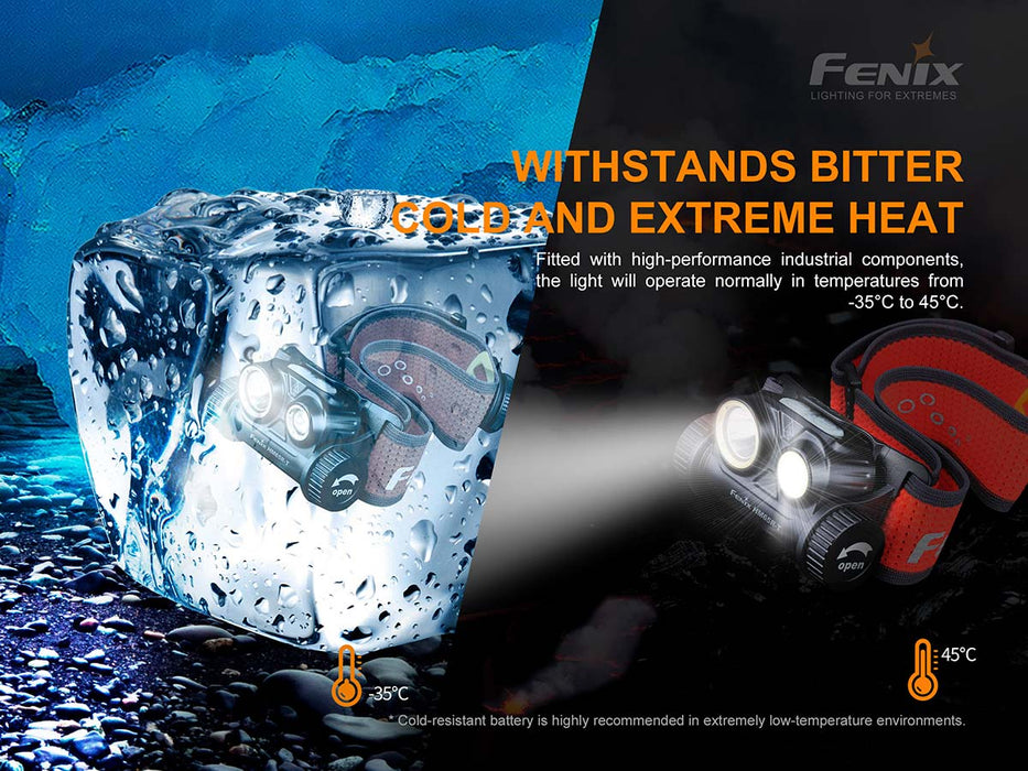 Fenix HM65R-T Trail Running Rechargeable Headlamp withstands bitter cold and extreme heat