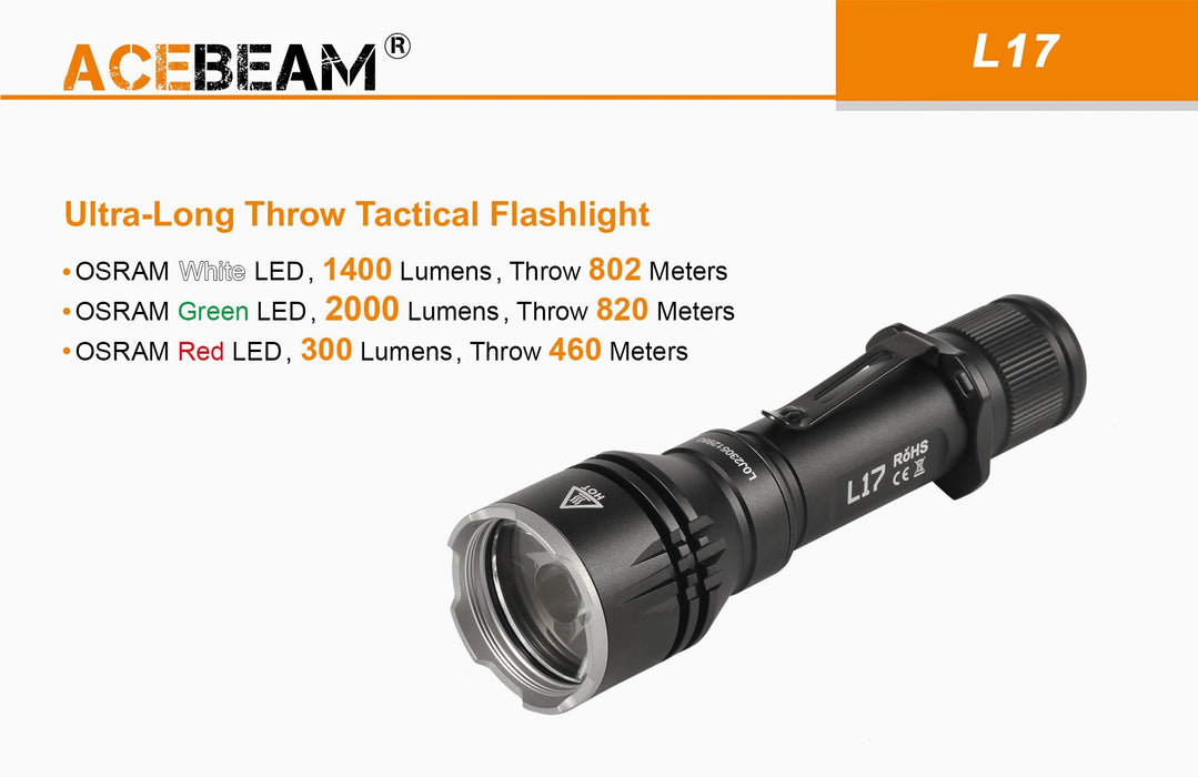 Acebeam L17 Long Range Tactical LED Flashlight - White Led Flashlight Acebeam 