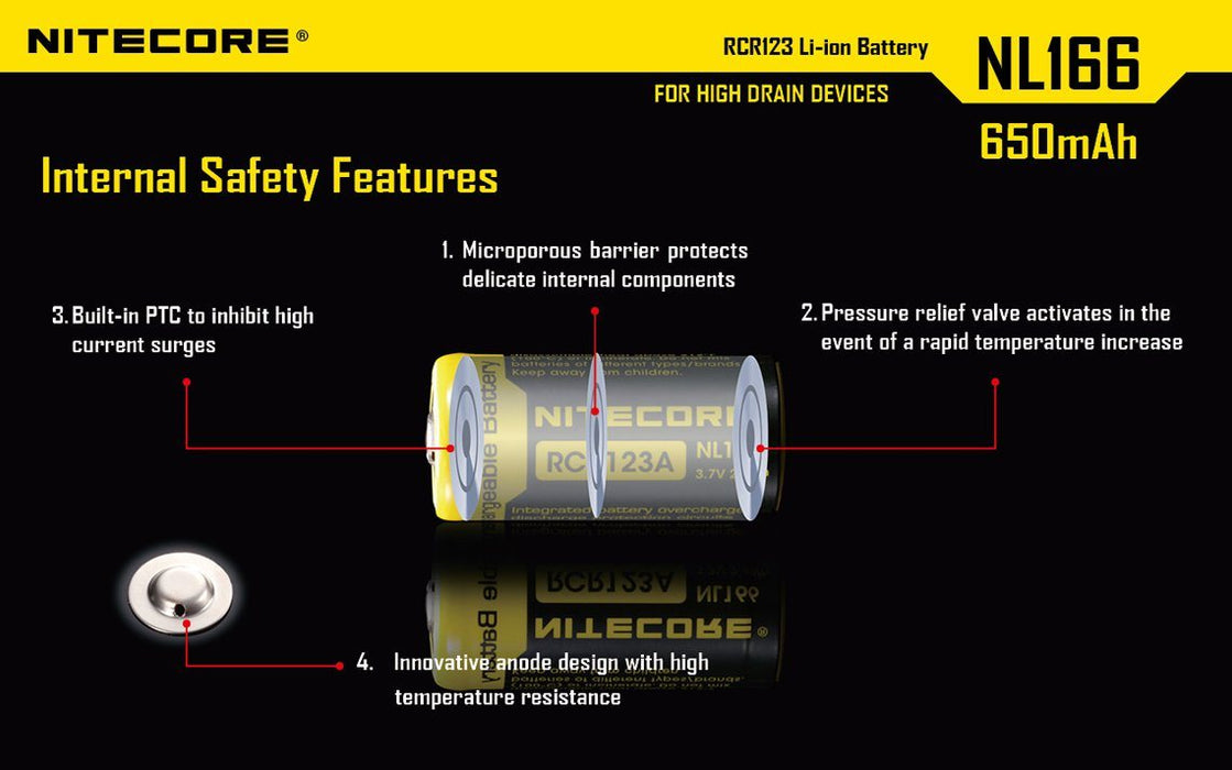 Nitecore NL166 RCR123A Li-ion Rechargeable Battery Rechargeable Battery Nitecore 