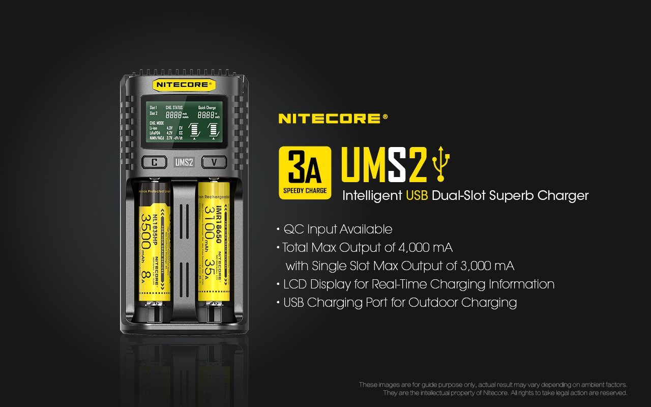Nitecore UMS2 Intelligent USB Dual-Slot Battery Charger