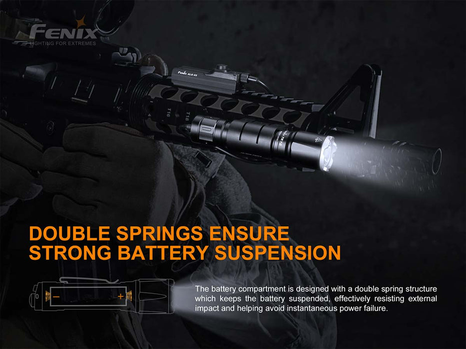 Fenix TK16 V2.0 Tactical Flashlight - double springs ensure strong battery suspension