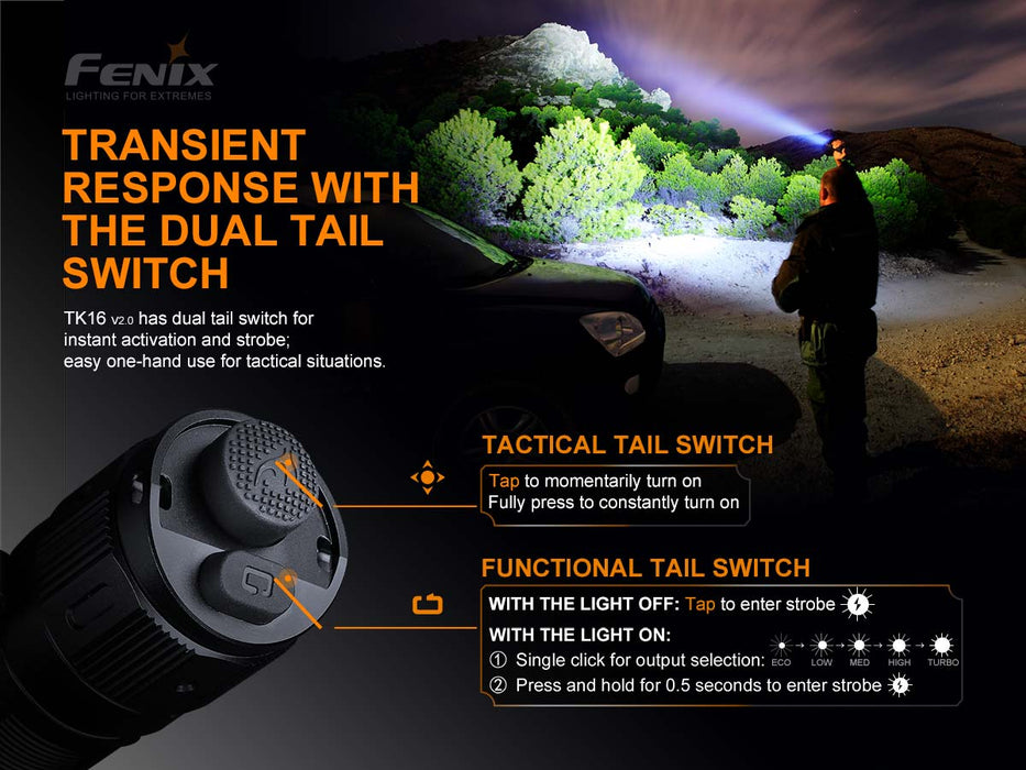 Fenix TK16 V2.0 Tactical Flashlight - transient response with the dual tail switch