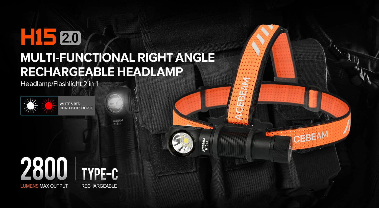 Acebeam H15 2.0 Outdoor Rechargeable Headlamp - 2800 Lumens