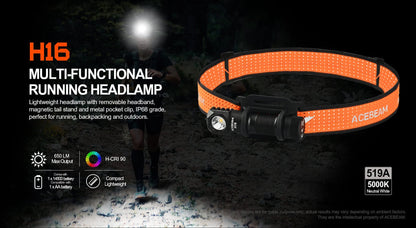 Acebeam H16 Lightweight Running/Fishing Headlamp - 650 Lumens