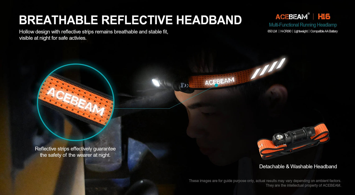 Acebeam H16 Lightweight Running/Fishing Headlamp - 650 Lumens