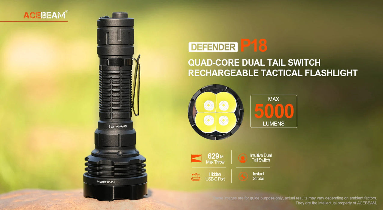 Acebeam P18 Quad-Core Tactical Flashlight - Black Flashlight Acebeam 