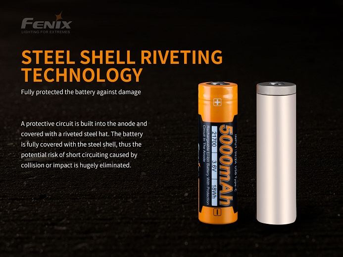 Fenix ARB-L21-5000U Li-ion Rechargeable 21700 Battery with USB-C Charging Port