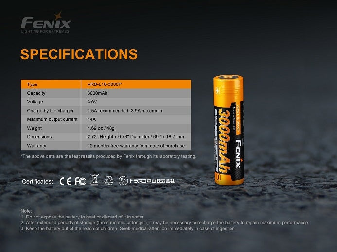 Fenix ARB-L18 3000P - High Draw rechargeable 18650 Battery Rechargeable Batteries Fenix 