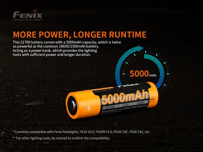 Fenix ARB-L21-5000 V2.0 Li-ion Rechargeable 21700 Battery