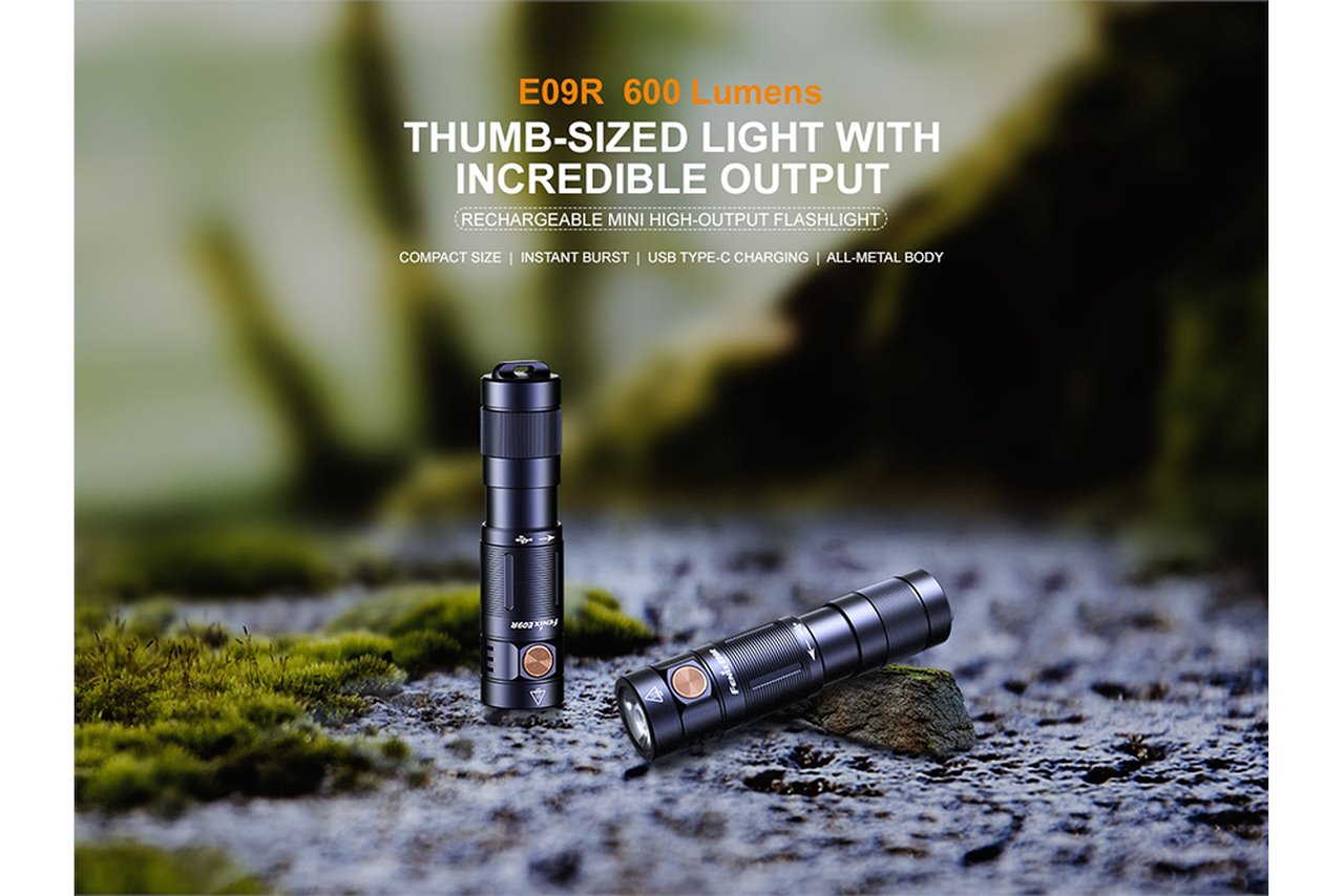 Fenix E09R 600 Lumens Rechargeable High-Output LED Flashlight