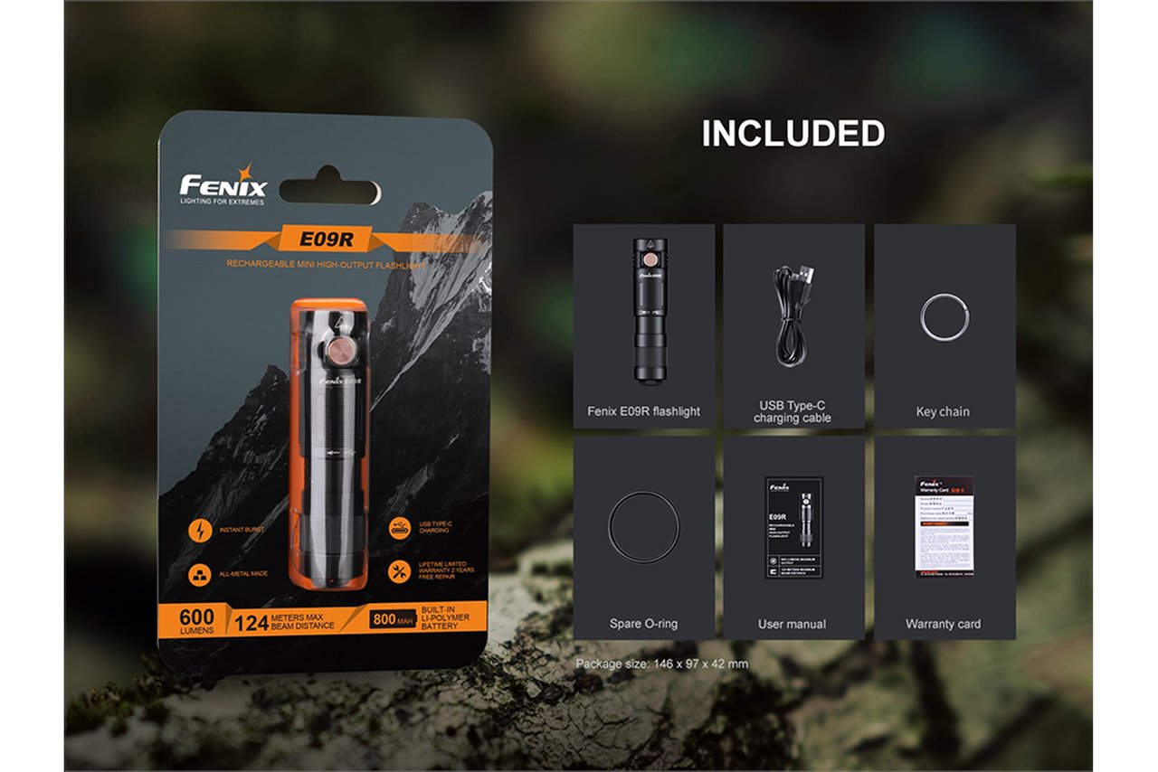 Fenix E09R 600 Lumens Rechargeable High-Output LED Flashlight
