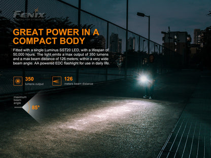 Fenix E20 v2.0 EDC AA Flashlight - 350 lumens