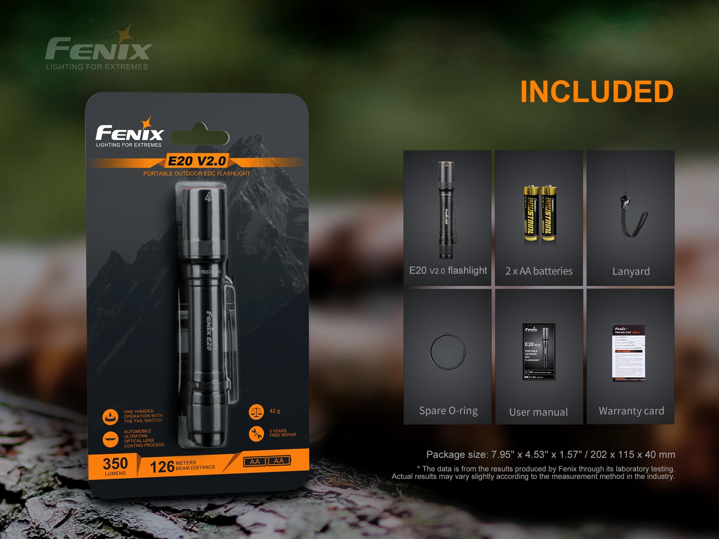 Fenix E20 v2.0 EDC AA Flashlight - 350 lumens