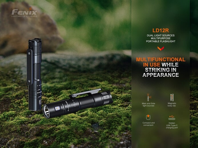 FENIX LD12R Dual Lightsource Multipurpose Rechargeable Flashlight