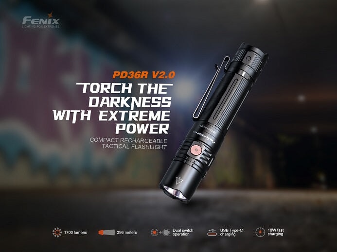 FENIX PD36R V2.0 COMPACT RECHARGEABLE TACTICAL FLASHLIGHT Flashlight Fenix 