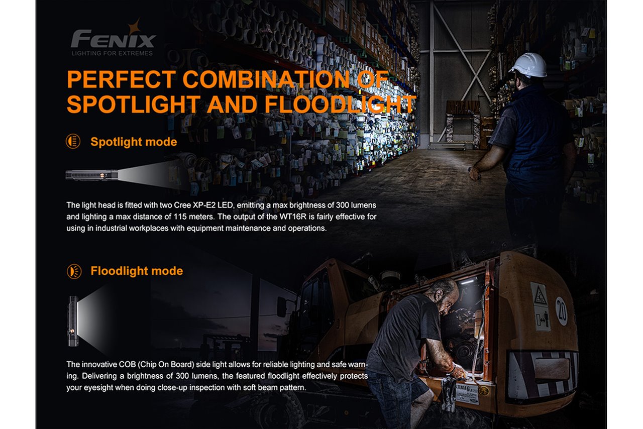 Fenix WT16R 300 Lumens Rechargeable LED Work Flashlight
