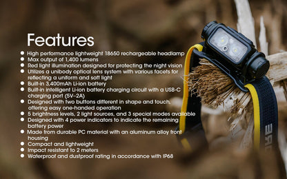 NITECORE NU43 Lightweight USB-C Rechargeable Headlamp - 1400 Lumens