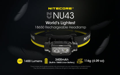NITECORE NU43 Lightweight USB-C Rechargeable Headlamp - 1400 Lumens