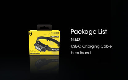 NITECORE NU43 Lightweight USB-C Rechargeable Headlamp - 1400 Lumens